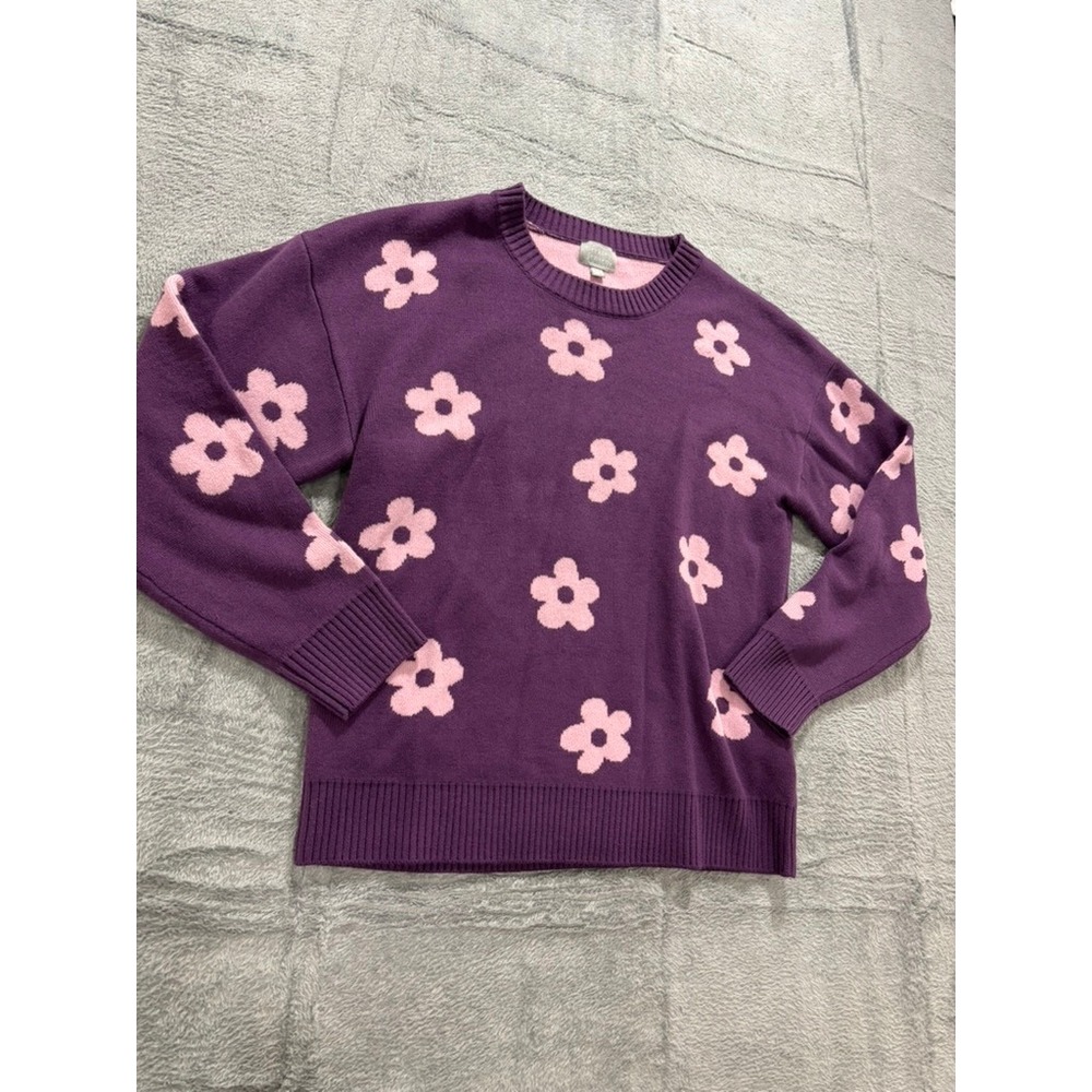 Berkley Jensen Sweater Women Small Floral Crewneck Purple Pink Knit - Picture 3 of 9